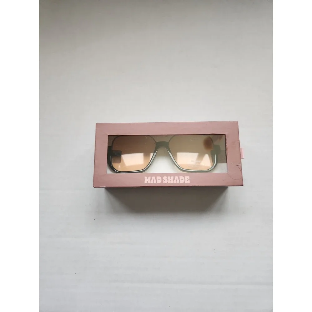 Vintage Y2K Mad Shade Black Square Aviator Sunglasses Brown Lens UV400 Unisex M